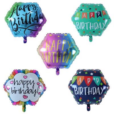 China Hot Luxury 22 Inch Happy Birthday Foil Balloons Hexagon Helium Balloons For Adult Birthday Girl Kids Party Decoration for sale