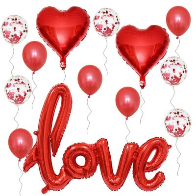 China Hot Selling Luxury Amazon Valentine's Day Love Balloon Set Red Heart Foil Balloons With Rose Gold Ribbon Wedding Party Decoration for sale