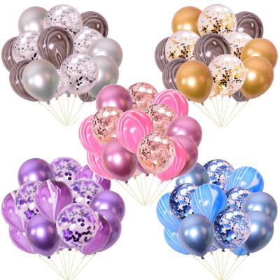 China Amazon Luxury Party Set 15pcs Agate Confetti Latex Balloons Chrome Metallic Balloon Set For Birthday Wedding Decoration for sale