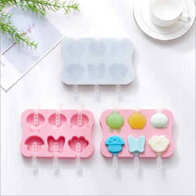 China 6 Cavities DIY Silicone Ice Cream Stunning Homemade Reusable Cartoon Shaped Pop Maker Mold With Lids And Wooden Sticks for sale