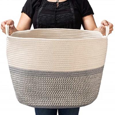 China Cotton Weave 83L Capacity Laundry Hamper Storage Minimalist Amazing Woven Folding Tight Basket with Handles for Clothes Toys Blankets for sale