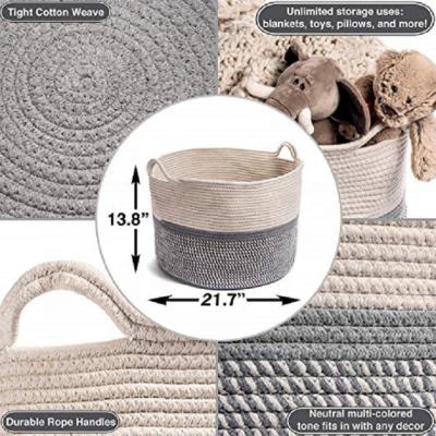 China Cotton Weave 83L Capacity Splendid Woven Collapsible Collapsible Tight Hamper Storage Basket With Handles For Clothes Toys Blankets for sale