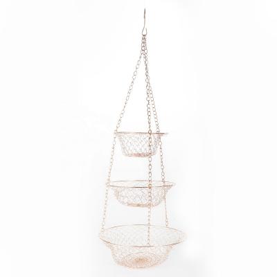 China Easy to handle new 3 tier fancy heavy duty metallic hanging basket chain for fruit chicken flower plant potato onion space saving for sale