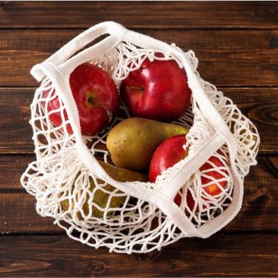 China Eco-Friendly Natural Home Reusable Tote Long Handle Big Reusable Color Organic Cotton Mesh Shopping Bag For Food Kids (30x40x40cm) for sale