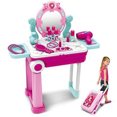 China Fuuny Girls Pretend Play Makeup Toy Set Cosmetics Beauty Princess Dressing Table and Suitcase 2 in 1 for Kids for sale