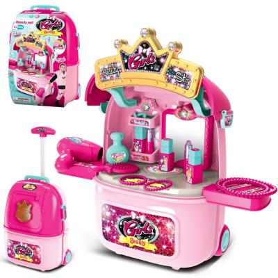 China Kids Girls Eco-friendly Material Beauty Cosmetic Toys Pretend Makeup Set Sets 2 In 1 Table And Suitcase Toy for sale