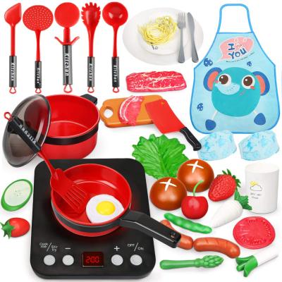 China 34PCS Children's Kitchen Environmental Material Accessory Pretend Play Set Cooking Toys Role Play Kitchen Tableware Food Toys for sale