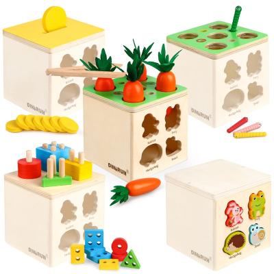 China Durable Montessori Toys Wooden Matching Toys for 1 2 Girls 3 Year Old Boys Train Multifunctional 5-In-1 Sorter Box Educational for sale