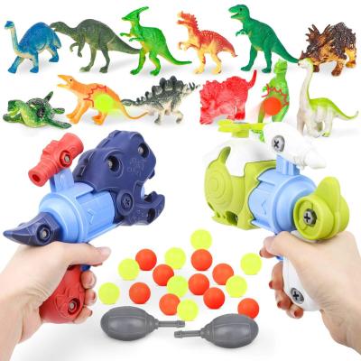 China Shooting Playing Games Kids Dinosaur Toys Game 2 Guns with Dino Figures and Balls Play Shooting Games Set for sale