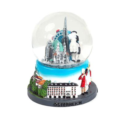 China Custom Wholesale Home Decor Crystal Resin Ball 3D Water Snow Globe Europe OEM Decor Gift Souvenir Vienna Gift for sale