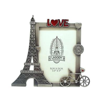 China Europe 3.5*5inch Paris Eiffel Tower Souvenir Metal Rectangle Picture Frame With Rhinestone Love for sale