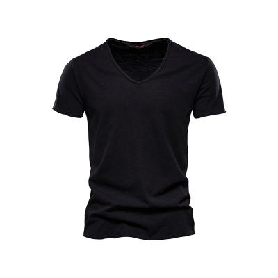 China Wholesales QUICK DRY Summer Soft Breathable Men's Cotton T-Shirts Customizes V-Neck Wicking Cotton Men Plus Size T-Shirts for sale