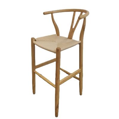 China High Quality Modern Rattan Bar Stool With Solid Ash Wood Restaurant Y Fork Bar Chair for sale