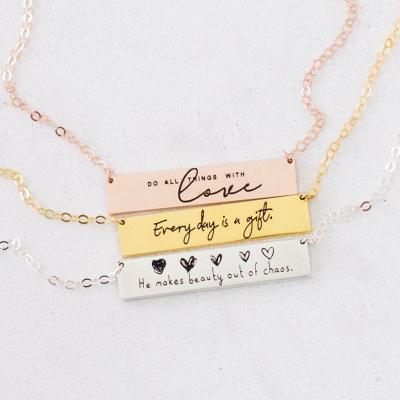 China CLASSIC Custom Engraved Name Necklace Factory Direct Sale Titanium Stainless Steel Steel Gold Plated Empty Horizontal Bar Necklace for sale