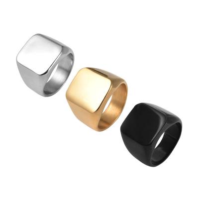 China FASHIONABLE Wholesale Custom Engrave Ring Black Gold Plated Titanium 316L Silver Logo Signet Male Blank Metal Stainless Steel Men's Rings for sale