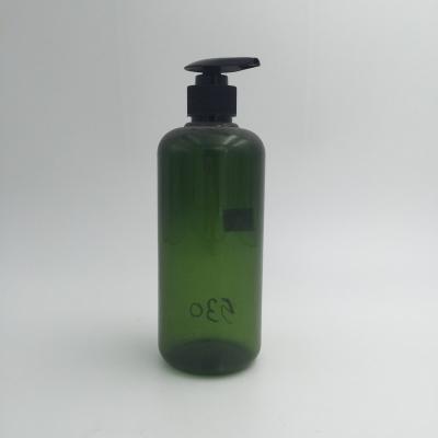 China Personal Care 500ml PET Plastic Bottle Plastic Bottle Green Cosmetic Round Shampoo Bottle for sale