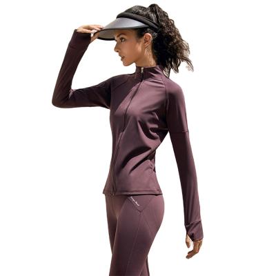 China Custom Made Gym Women's Polyester Sample Breathable Way Support Zipup Long Sleeve Yoga Jacket for sale