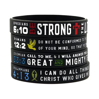 China Fashion Power of Faith Bible Verse Silicone Wristband Bracelets Christian Religious Jewelry Gifts for sale