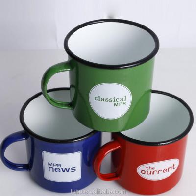 China Viable metal enamel mug with painting rim,cheapest enamel mug wholesale for sale