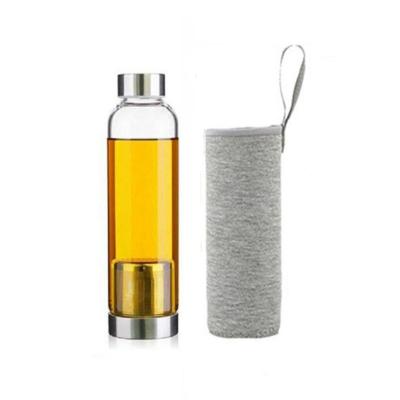 China Singler High Viable Wall Borosilicate Glass Leakproof Bottle Water Water Bottle-550ml,bpa freee,with stainless steel tea infuser for sale