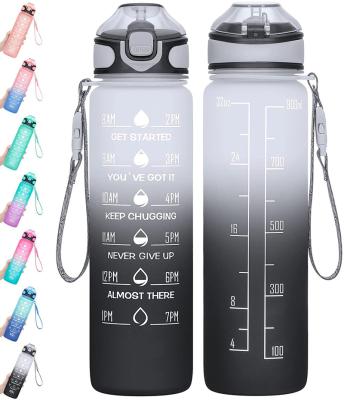 China Amazon Sustainable 1000ml/32oz Water Bottle with Straw, Motivational Water Bottle with Time Marker and Buckle Strap, Leakproof Tritan BPA Free for sale