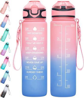 China Amazon Sustainable 1000ml/32oz Water Bottle with Straw, Motivational Water Bottle with Time Marker and Buckle Strap, Leakproof Tritan BPA Free for sale