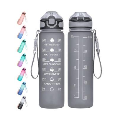 China Amazon Sustainable 1000ml/32oz Water Bottle with Straw, Motivational Water Bottle with Time Marker and Buckle Strap, Leakproof Tritan BPA Free for sale