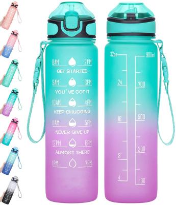 China Amazon Sustainable 1000ml/32oz Water Bottle with Straw, Motivational Water Bottle with Time Marker and Buckle Strap, Leakproof Tritan BPA Free for sale