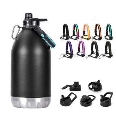 China Large 1 Gallon/128oz PORTABLE New Arrival Amazon Stainless Steel Sports Motivational Water Bottle With Straw Vacuum Leakproof Water Jug for sale