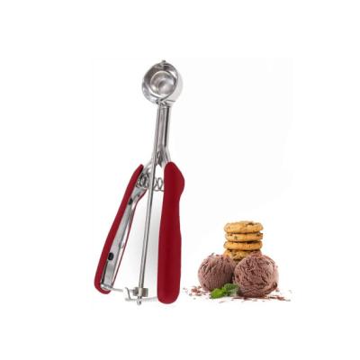 China Viable Red Wine Ice Cream Scoop 21cm Polished Stainless Steel Ice Cream Scoop With Trigger Cookie Scoop For Fruit Cookie Dough for sale