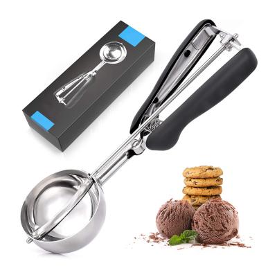 China Viable Ice Cream Tools Premium Stainless Steel Ice Cream Scoop Cookie Spoon Silicone Handle With Release For Cookie Dough for sale