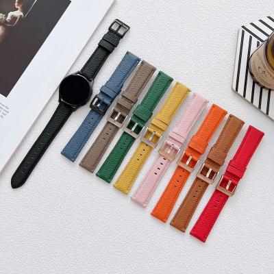 China Lychee Pattern Replacement 20mm Universal Leather Watch Band Strap 22mm for Garmin Huawei Samsung Smart Watch for sale