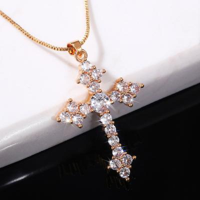 China TRENDY Zircon Cross Necklace For Women Shiny Crystal Pendant Necklaces Fashion Jewelry Friendship Gift for sale