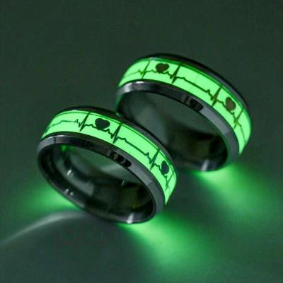 China FASHIONABLE Luminous Finger Ring For Women Men Glowing Dark Heart Stainless Steel Couple Wedding Rings Jewelry Accessories for sale