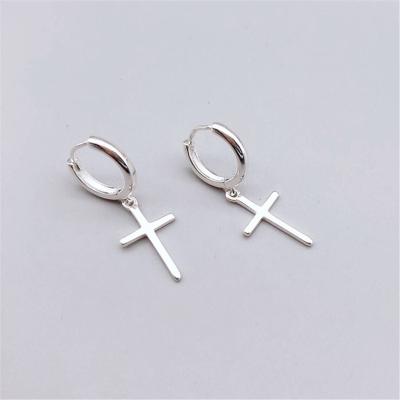 China Fashion TRENDY Cross Dangle Circle Earring For Women S925 Jewelry New Design Silver Plated Wholesale Earrings for sale