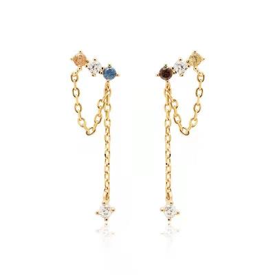 China Trendy Luxury Colorful Rainbow Tassel 18k Gold Drop Earring For Women Girls Party Wedding Gift Jewelry Brincos for sale