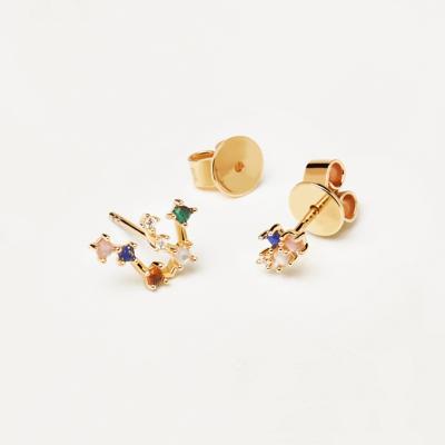 China FASHION Line 12 Types 18k Gold Rainbow Zodiac Piercing Stud Earring For Women Girls Wedding Party CZ Crystal Jewelry for sale