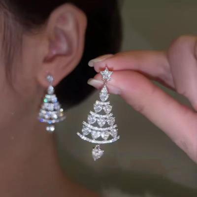 China Hot Selling Christmas Gift New Female 925 Silver Needles Clear Zircon Christmas Tree Drop Earrings Jewelry for sale