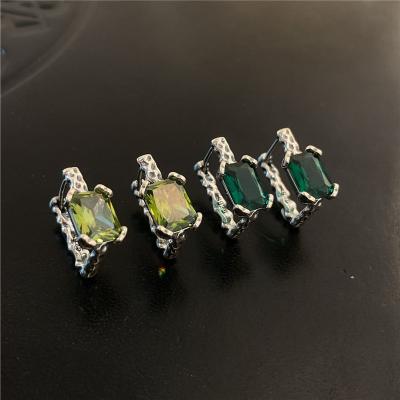 China TRENDY Original Design Vintage Green Zircon Circle Stud Earrings For Wedding Party Trendy Birthday Women Punk Jewelry Accessories for sale