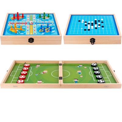 China New Style Checkers Play Flying Chess Multifunctional Wooden Chess Set Fifteen In One Toy 34*34*5.5cm for sale