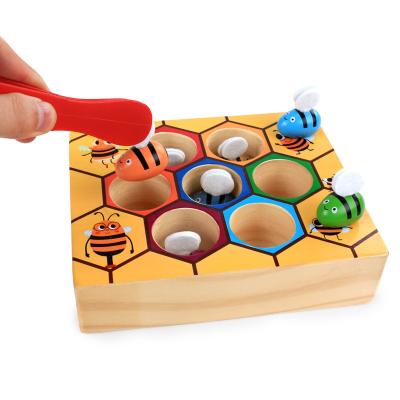 China Small Wooden Worker Bee Hive Insect Game Color Cognitive Bee Catching Toy for sale