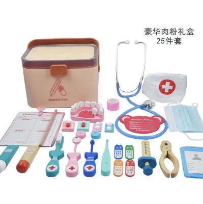 China Wooden Doctor Almighty Toy Set Nurse Injection Tool Child Simulation Pill Box Wooden Toolbox Role Playing Toy for sale