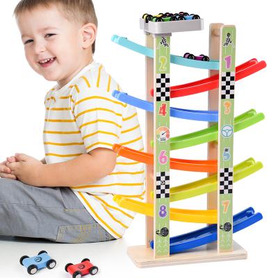 China Slot Toy OEM/ODM Speelgoed Track Racing Wooden Car Toy Rail Ramp Classic Children's Eight-Layer Pulley Sliding Toy for sale