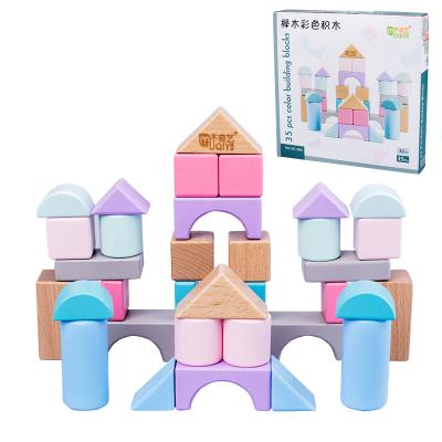 China Building Toy OEM Building Block Model Toy Education First Learner 28-75 Pcs Classic Beech Wood Building Blocks for sale