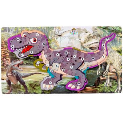 China DIY TOY Dinosaur 3D Jigsaw Puzzle Number Letter Puzzle Kindergarten Animal Educational Building Block Toy Wooden Toy for sale