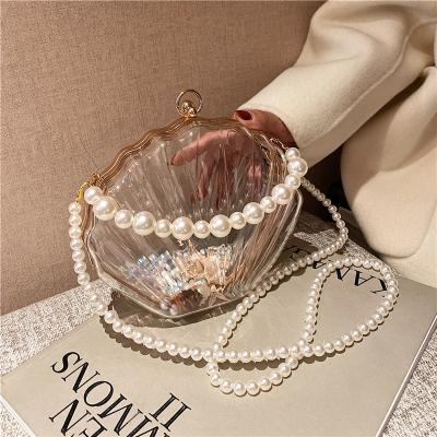 China ABS Transparent Handbag Elegant Pearl Chain Cross - Body Bag For Women Clutch Purse Pouch Acrylic Evening Clutch Bag For Wedding Party for sale