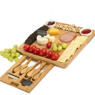 China Large Organic Natural Bamboo Bread Cheese Bamboo Cutting Board With Knives Set Kitchen Cutting Plates for sale