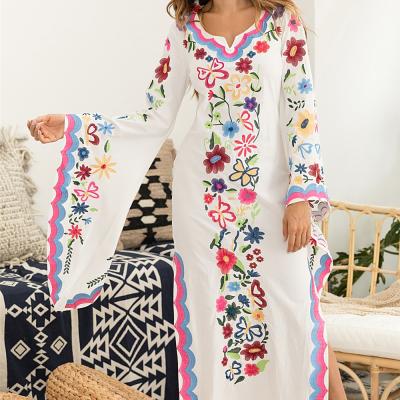 China 2020 Washable Long Sleeve Beach Bohemian Dresses Ladies O Neck Floral Maxi Casual Boho Dress With Kimono Sleeve for sale