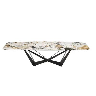 China (Others) 2021 Adjustable New Rectangular Italian Marble Marble Top Leg Tavolo and Metal Leg Marmore Mesa Dining Table Set for sale