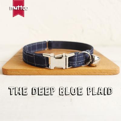 China MUTTCO Custom Selling Plaid Cool Handmade Cat Collar Retail DEEP BLUE PLAID 2 Sizes Cat Collar UCC021 for sale